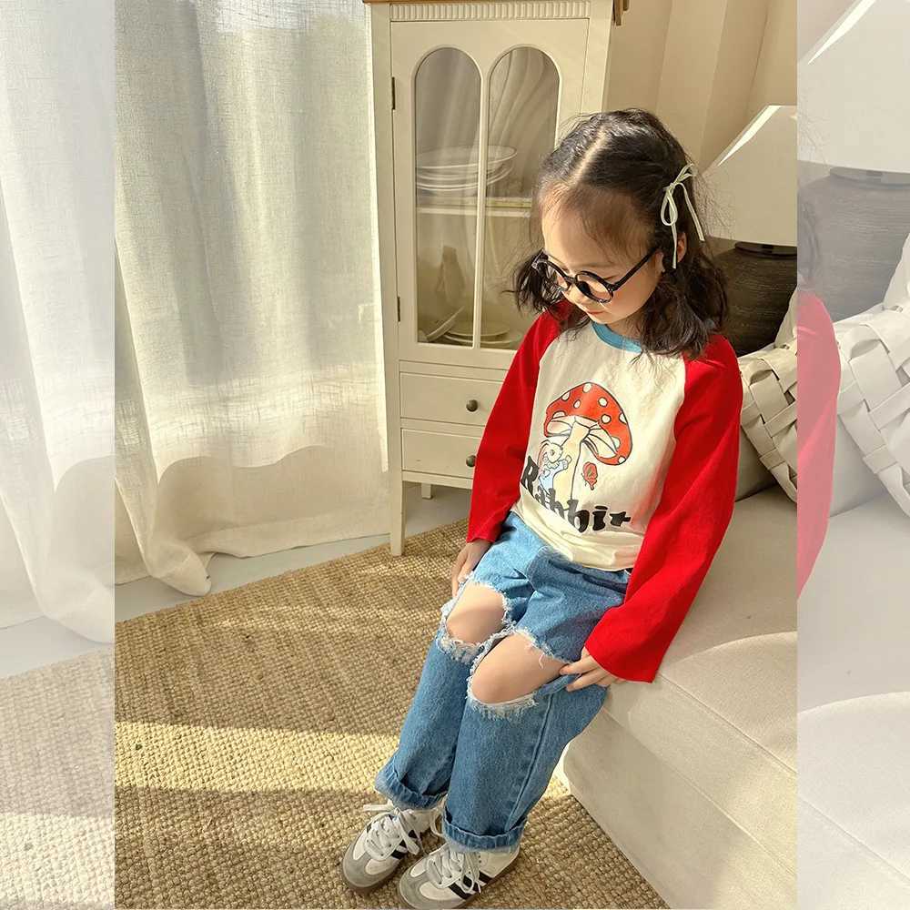 Jeans Spring Children fashion ripped jeans Kids all-match casual denim pants Hip hop style