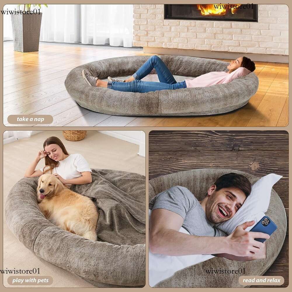 Large Human Dog Bed for Adults & Pets Giant Washable Beag with Breathable Fur Bury Orange dh5727163