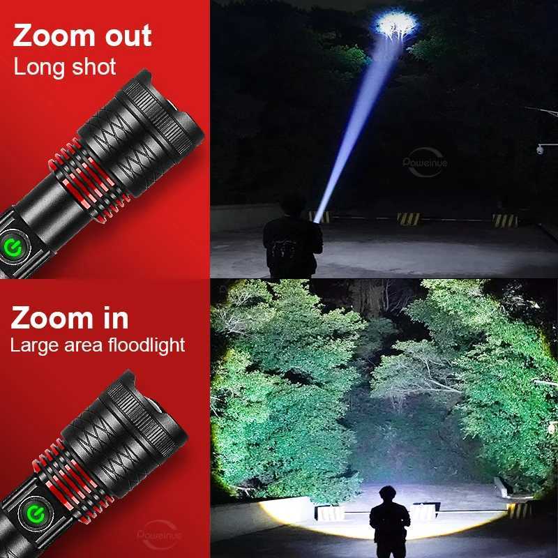 NEW 9000LM Rechargeable LED Flashlights White Laser Lamp Beads 2000m Super Bright Flashlight Powerful Lantern Camping Torch Y240731