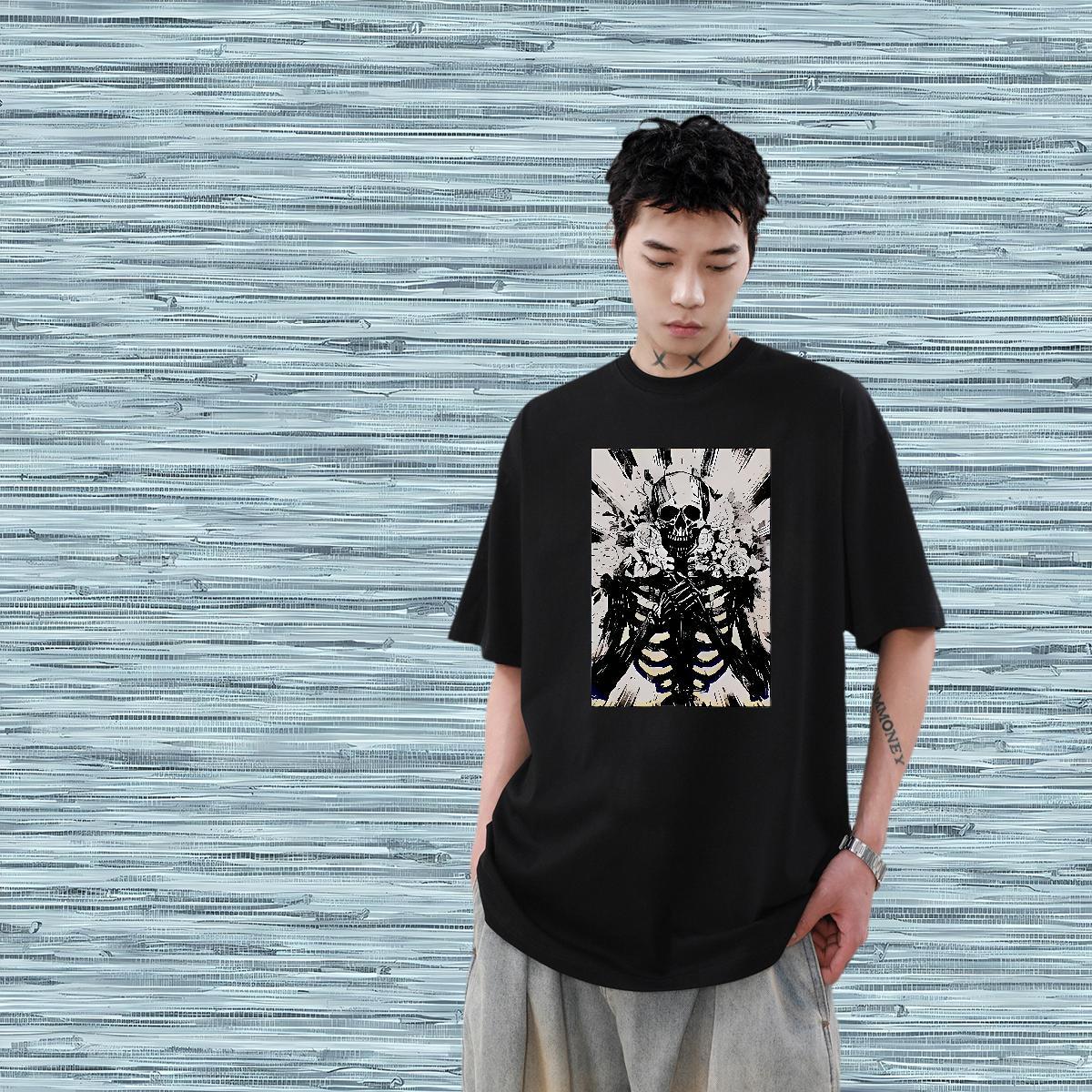 Classic Men T Shirts skull Clothings 230g 100% Cotton Sports Casual Designer Plus Size Cartoon O Neck Short Sleeves Tshirt for Man Woman