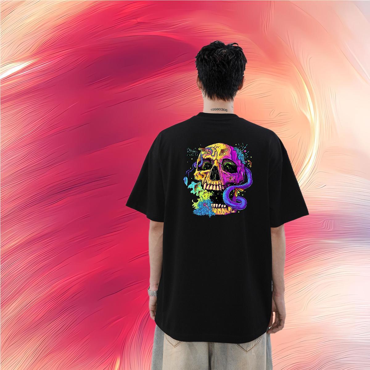 2024 Summer T Shirt For Man monster Tops Tees 230g Pure Cotton Street wear Hip Hop Unisex Floral Print O-Neck Short Sleeve Men Tshirts