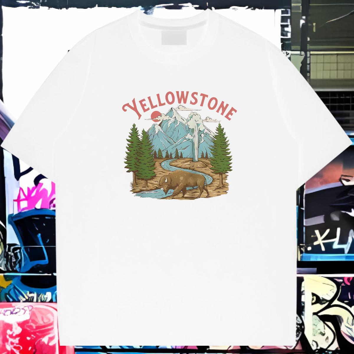 2024 T Shirt For Man Mountain Clothings 100% Cotton 230g Anime Printing Street Wholesale Cartoon Print Breathable Short Sleeve Men Tees