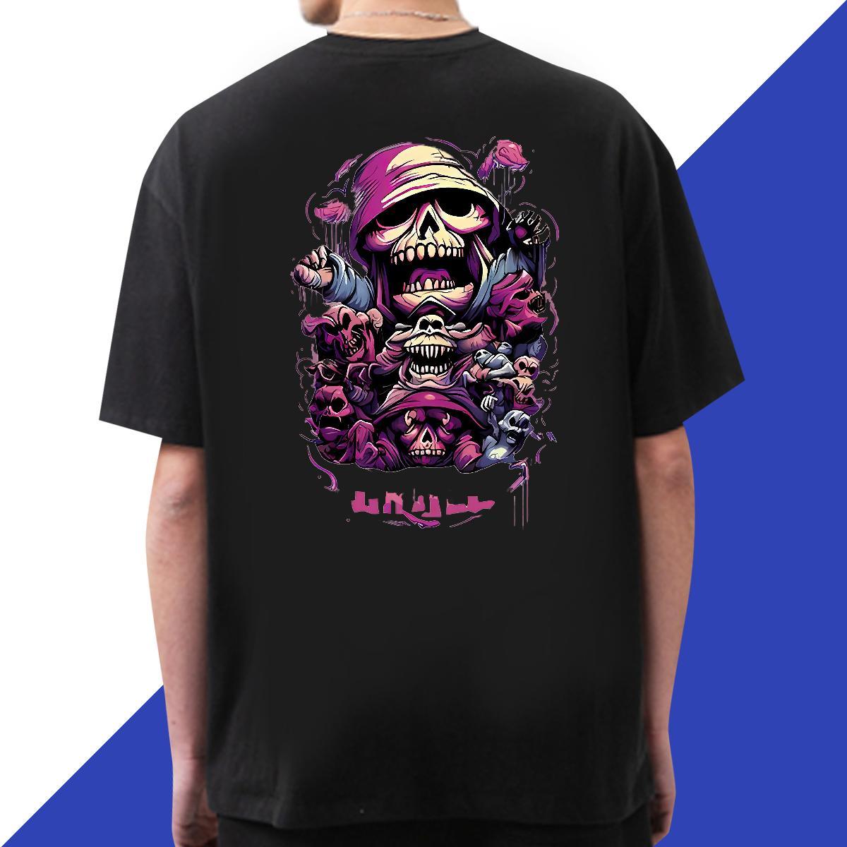 New Mens T Shirts skull Tshirts 100% Cotton 230g Hip Hop Comfortable Anime Print Short Sleeve O-Neck Men Tees