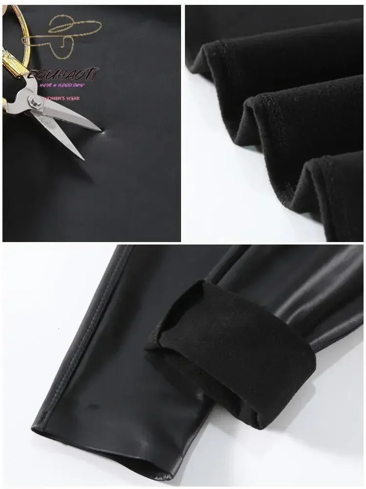 Womens Autumn Sexy Pu Leather Leggings Ladies Winter High Waist Trousers Girl Multicolour Tights Stretch Soft Thin Fleece Pants 240807