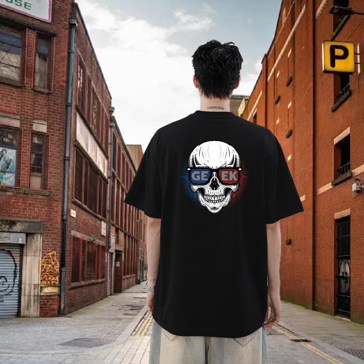 Free Shipping Man T Shirts skull Clothings 230g Pure Cotton Outdoor Cool Design Black Oversized Breathable Short Sleeve Men Tees