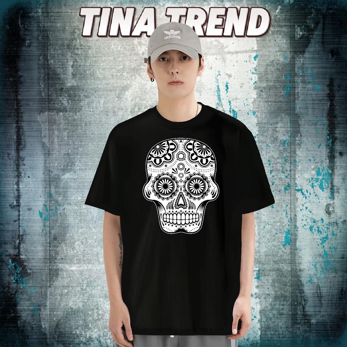 Fashion Casual Mens T Shirts skull Tops 100% Cotton 230g Street wear Hip Hop Brand Oversized Crew Neck Men Clothes T-Shirt