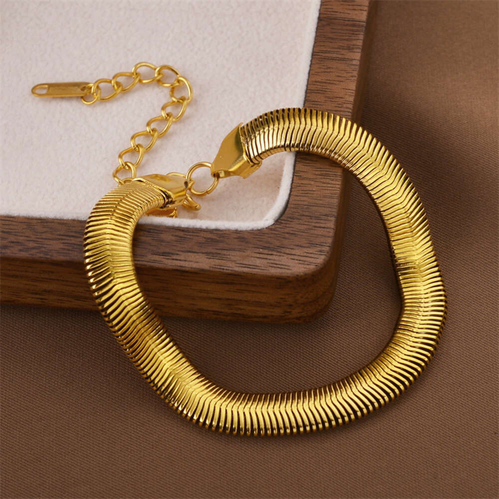 Fashionable minimalist 8mm flat snake bone chain titanium steel bracelet for women, trendy internet celebrity, personalized and niche design, handmade