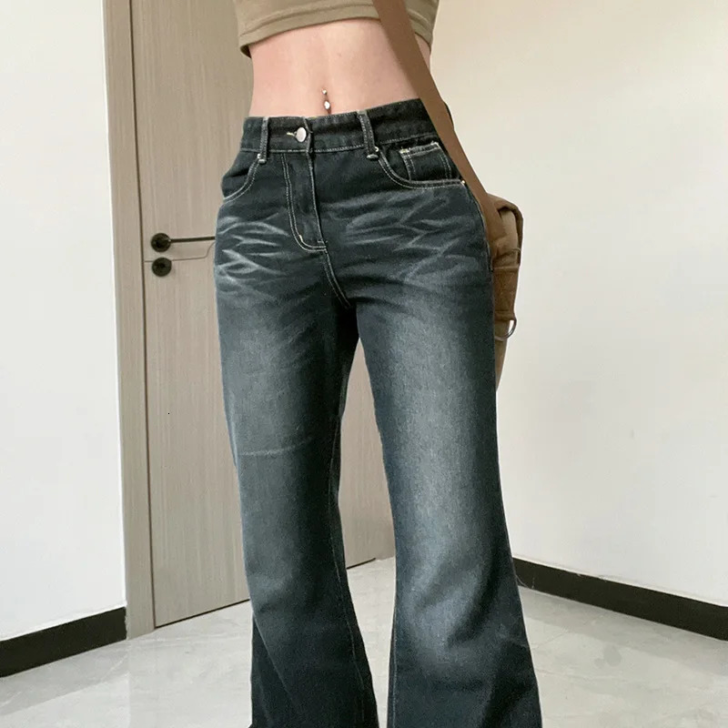 Y2K Bell Bottom Jeans for Women Mid Rise Wide Leg Solid Bootcut Stretch Slim Denim Flare Pants Fashion Streetwear 240807