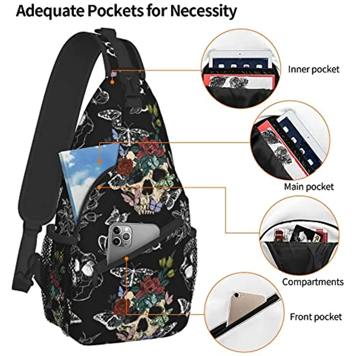 Skeleton Strap Daypacks Adjustable Rope Cross Shoulder Bag Travel Hiking Bike 240807