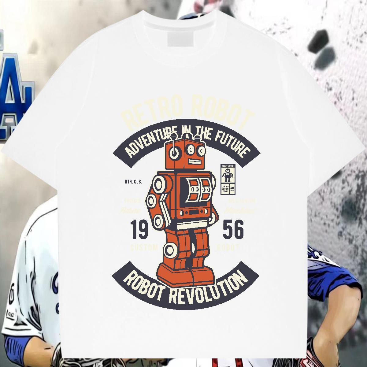 2024 New Men T Shirts robot Wear 230g Pure Cotton Summer Casual Classic Customized Print Breathable Short Sleeve Tshirts