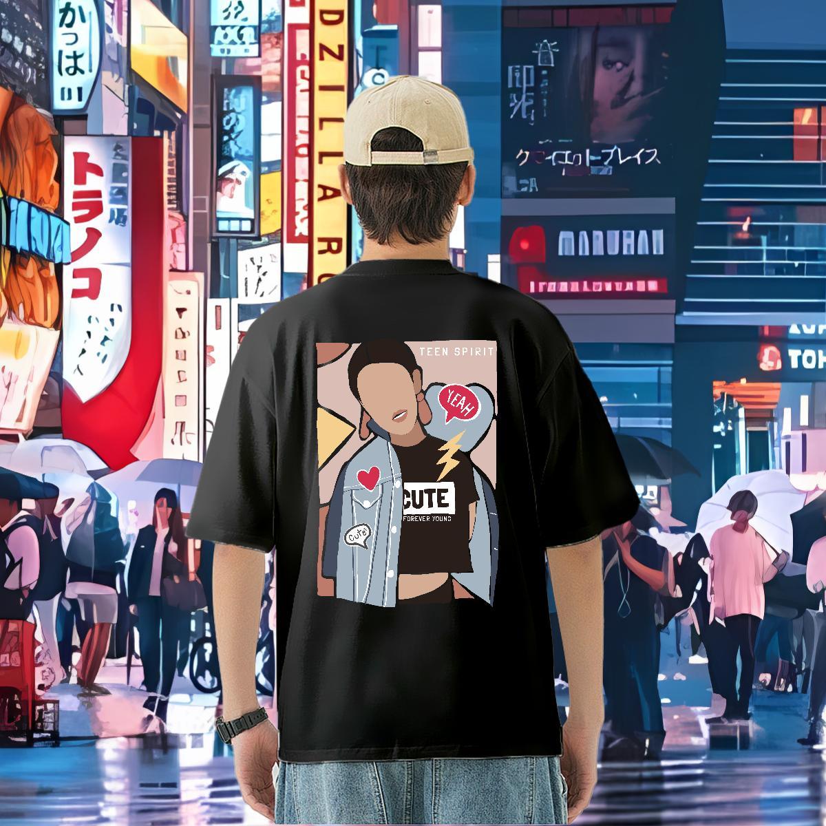 Casual New Man T Shirts character Tops 230g Pure Cotton Sports Casual Cool DIY Anime Breathable Crew Neck Couples T Shirts