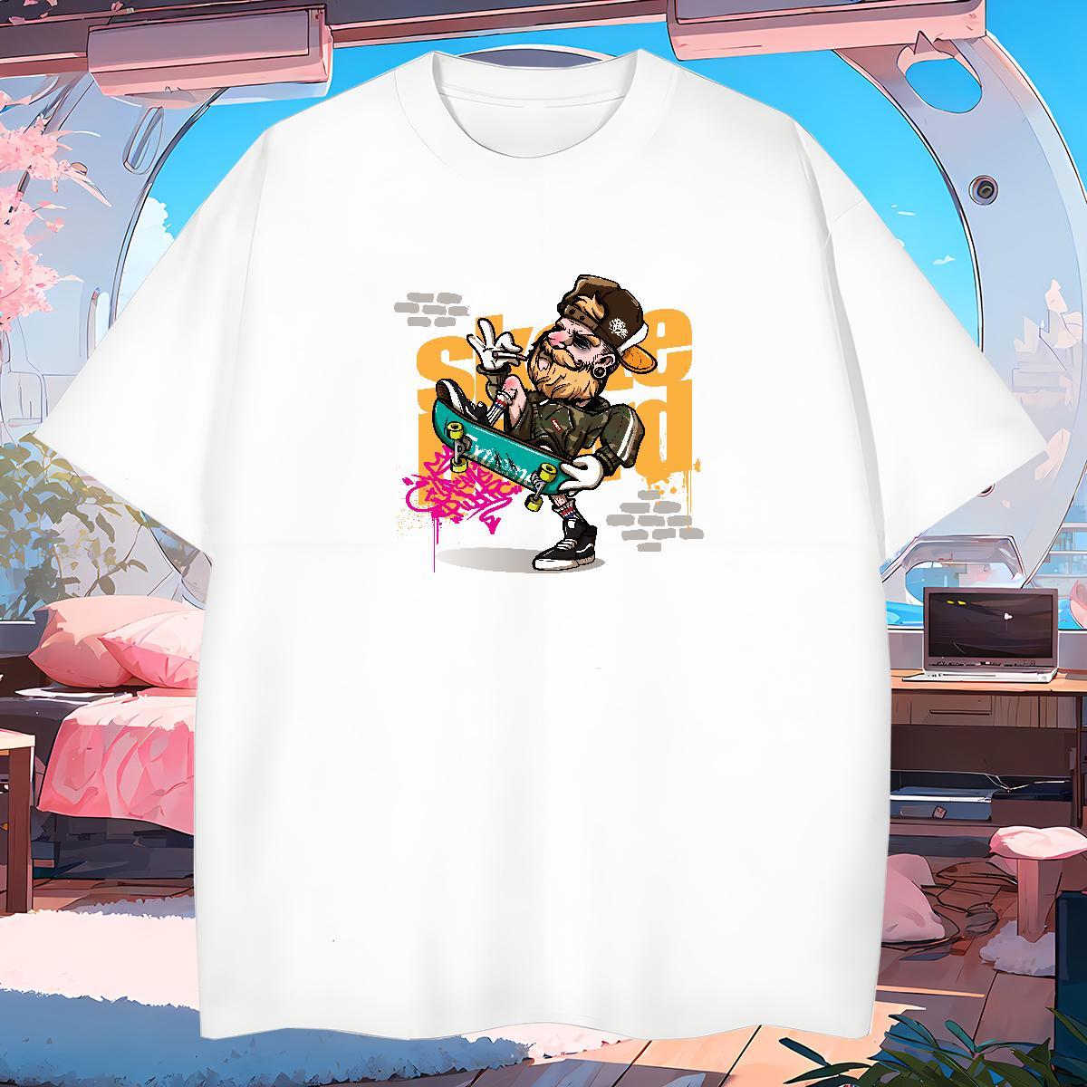 Factory Direct T shirt character Tops Shirt 230g Pure Cotton Street wear Hip Hop Cool Design White Plus Size Round Neck Short Sleeve Men Tshirts