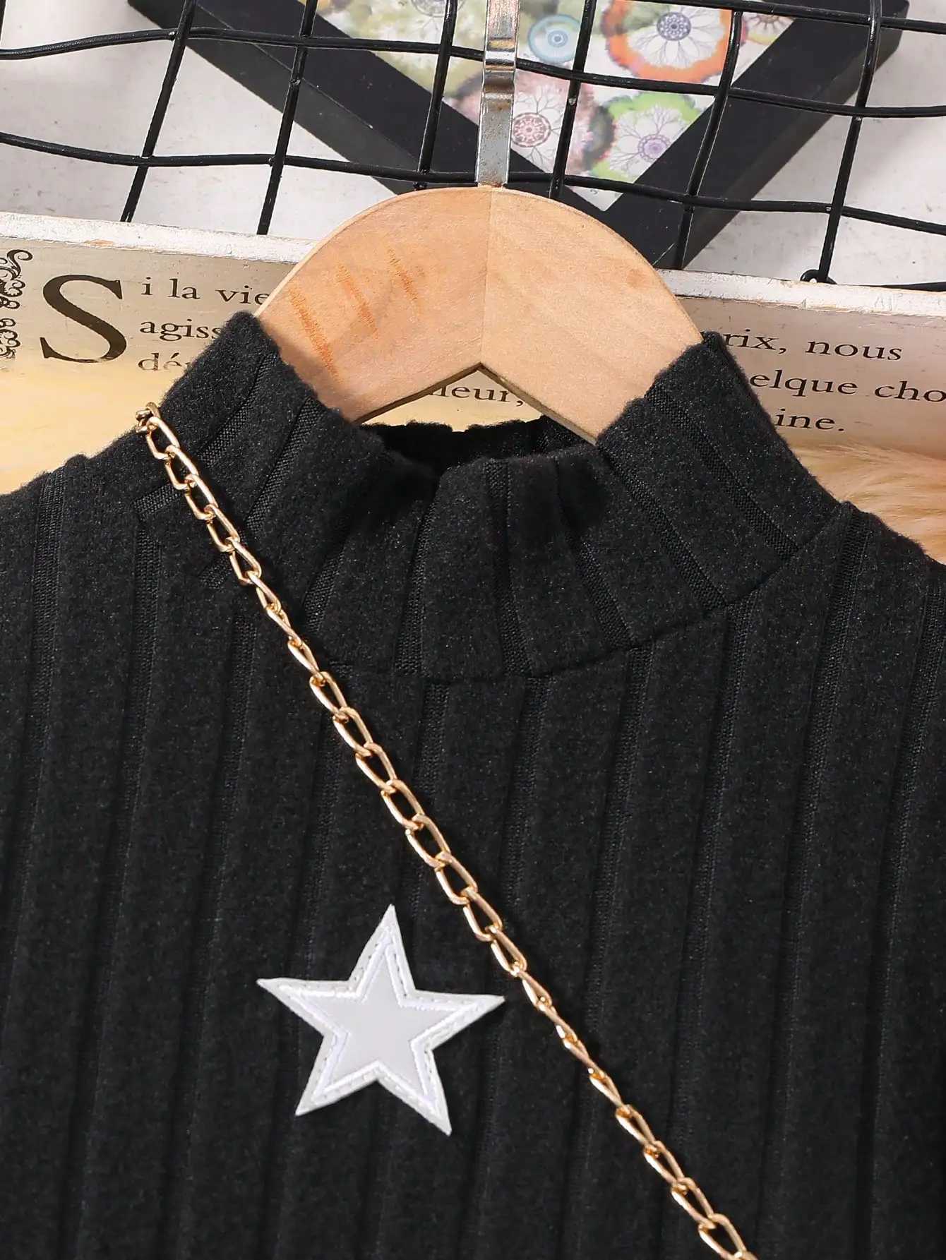Girls casual and elegant star figure torn high neck ultra-thin body dress outdoor gift party for spring and summerW240720