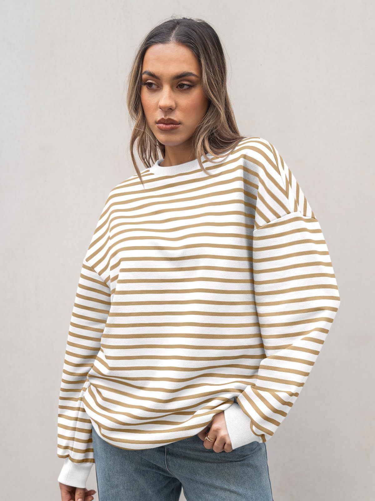 2024 women's autumn and winter new item striped long sleeved round neck oversized sportswear Y2K sweatshirt