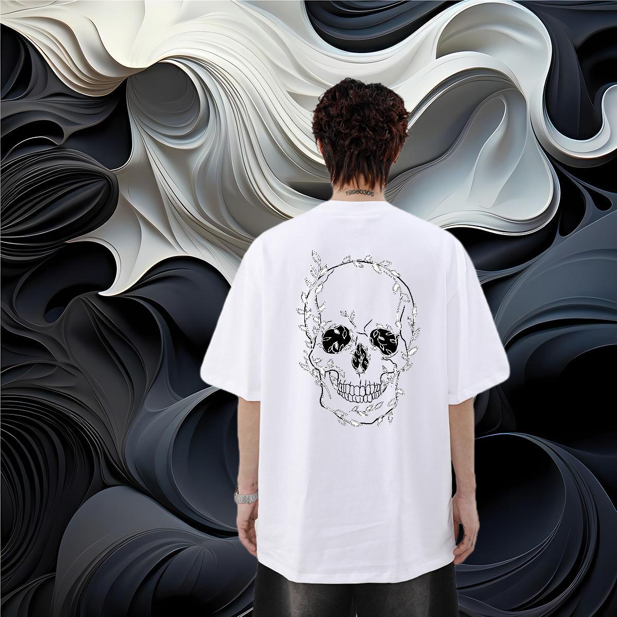 Fashion New T-Shirts for Men skull Clothes 230g Cotton Daily Wear Designer Black Oversized Pure Cotton Men Clothes T-Shirt