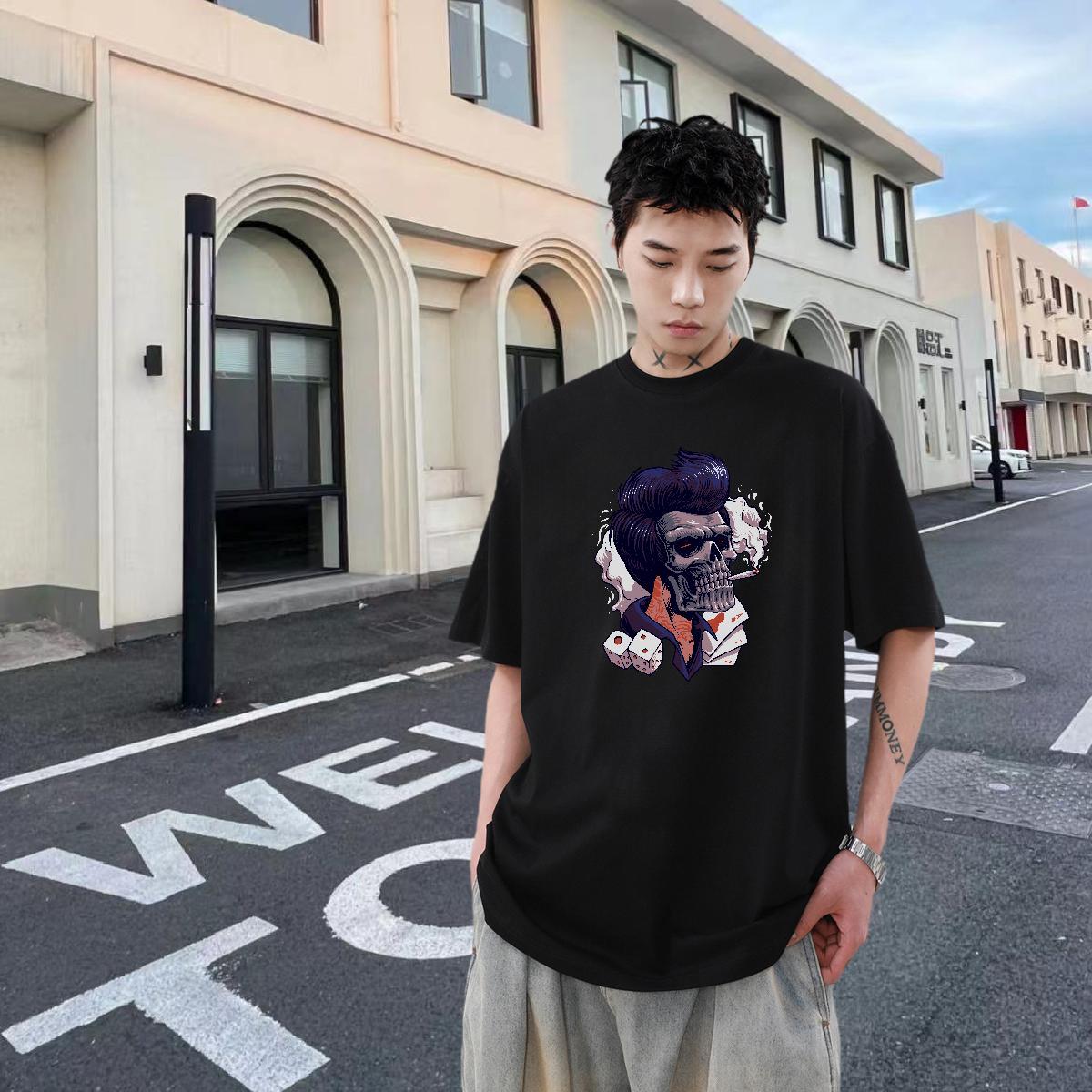 DIY Men T Shirts skull Clothes 230g Pure Cotton Hip Hop Street Wholesale Custom Big Size Short Sleeve Soft Tshirt for Man Woman