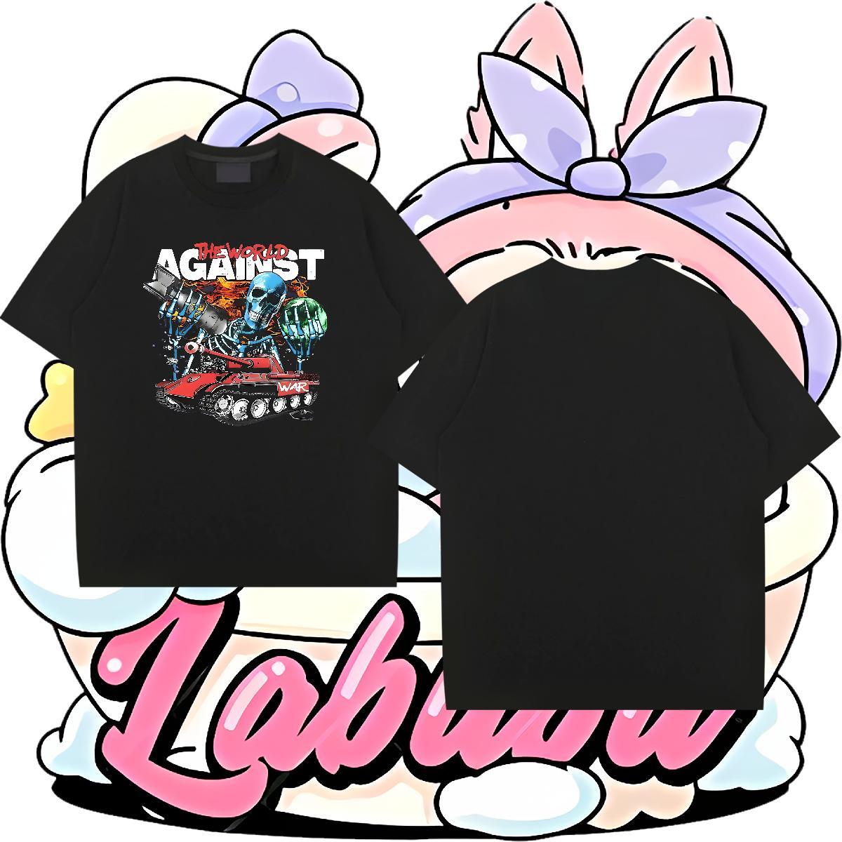 Wholesale T shirt skull Polos 100% Cotton 230g Beach Popular Cartoon Print Crew Neck Couples T Shirts
