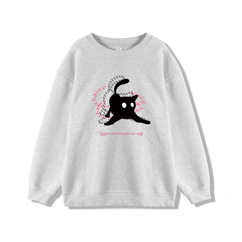 Sweet girl round neck casual plush hoodie women's autumn and winter Korean version loose long sleeved thin top for students to wear externally