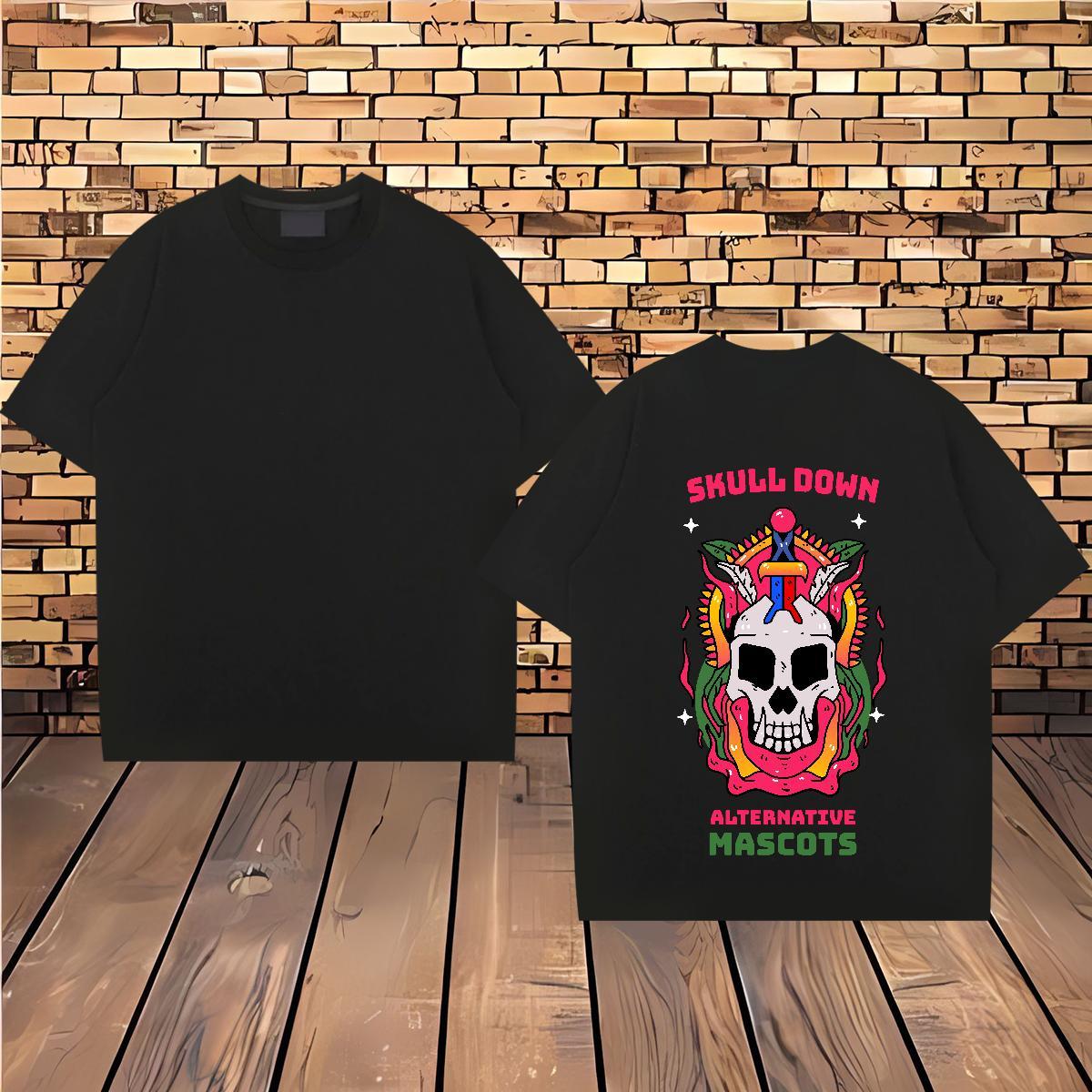 Brand Mens T Shirts skull Tops 230g 100% Cotton Beach Cool Customized O-Neck Short Sleeve Men Tops Tees