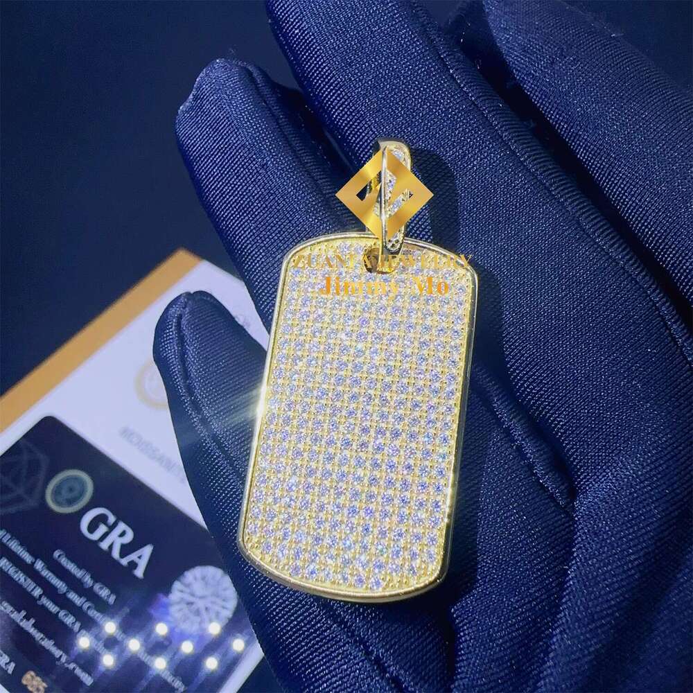 Drop Shipping Pass Tester Factory Price Iced Out Jewellery Hip Hop Sier Vvs1 Moissanite Diamond Dog Tag Pendant