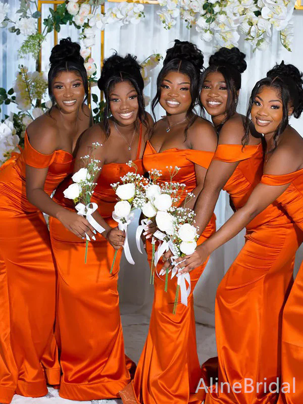 Orange Off The Shoulder Mermaid Bridesmaid Dresses African Girl Wedding Party Evening Dress Robes De Soiree Mariage Custom