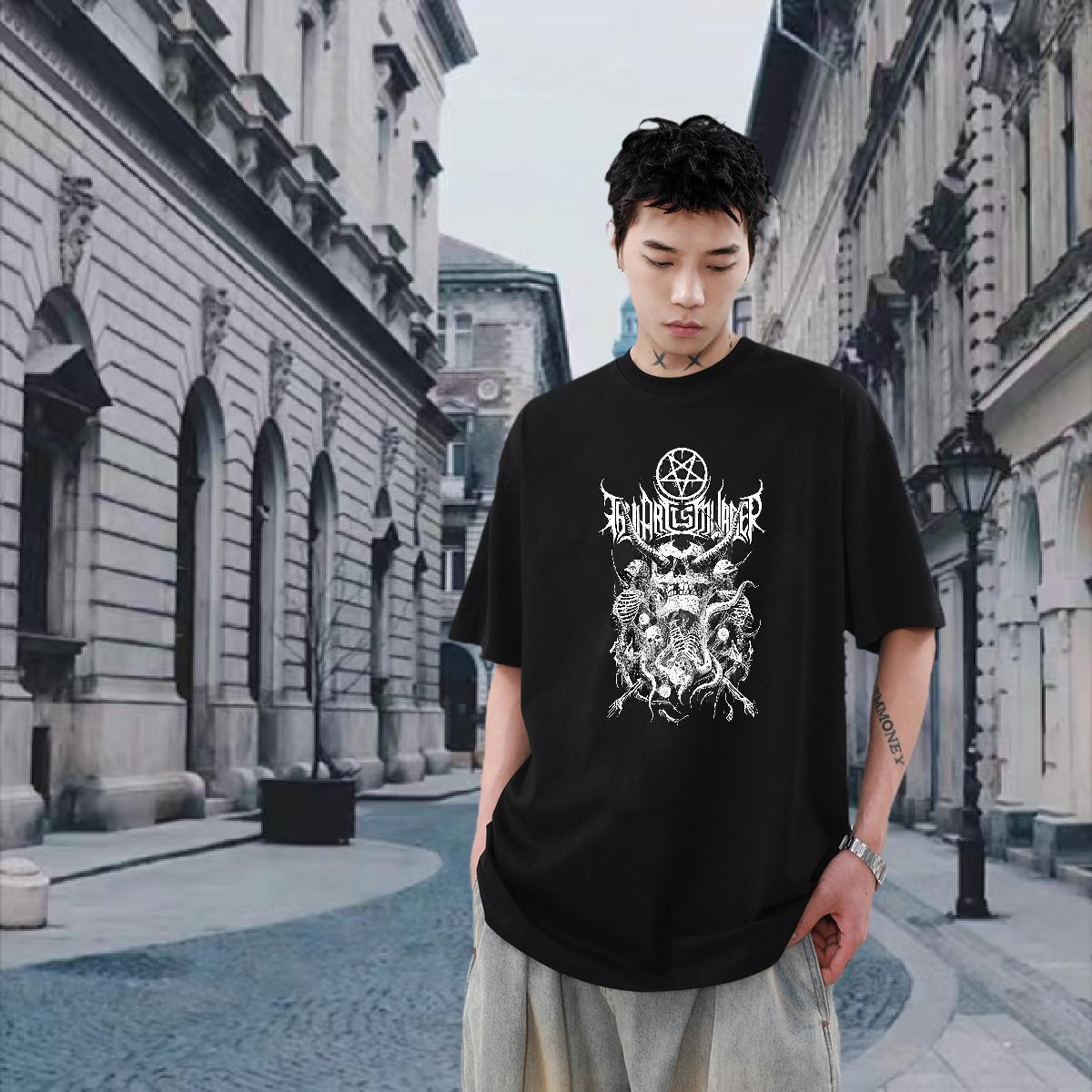 Custom T-Shirts skull Tees Shirts 100% Cotton 230g Sports Casual Popular Skull Breathable Crew Neck Couples T Shirts