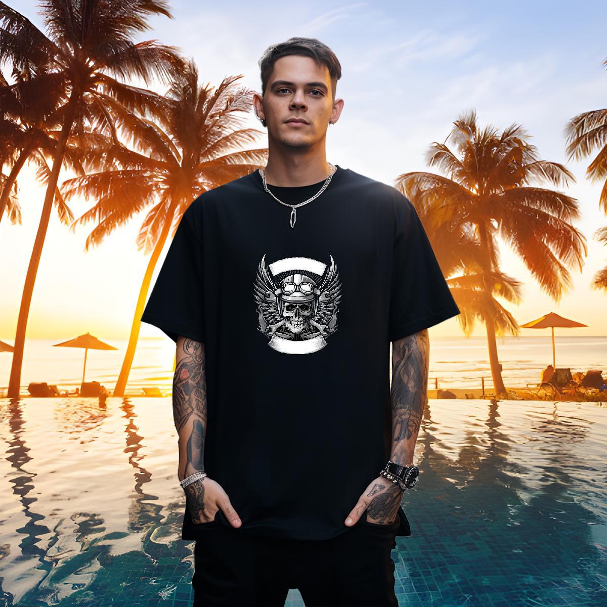 Fashion Design Men T Shirts skull Tshirts 230g 100% Cotton Sport Comfortable DIY Printed Breathable Crew Neck Mens Tshirts
