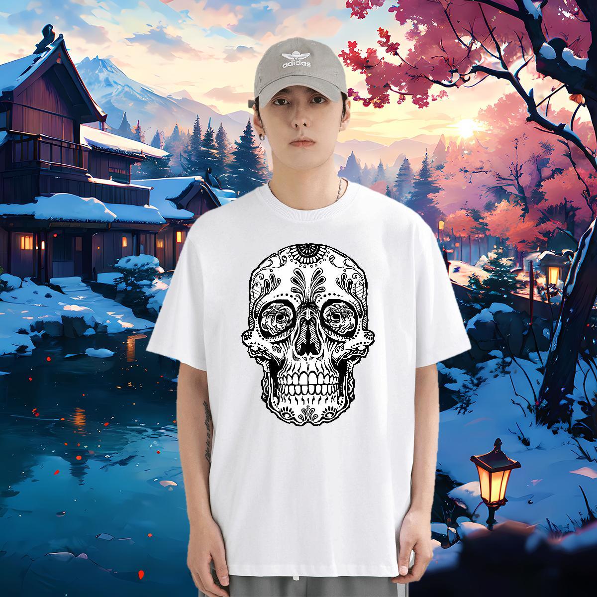 Designer T shirt skull Clothes 230g Cotton Summer Casual Unisex Cartoon Print Breathable Short Sleeve Tshirt for Man Woman