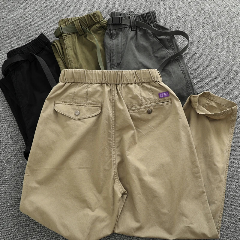 Summer thin casual pants mens straight tube loose conical overalls all cotton wash reengraved purple mark daddy 240806