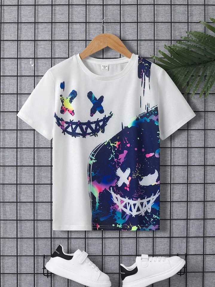 Boys fashionable glowing 3D printed T-shirt loose casual round neck short sleeved T-shirt summer childrens street clothing top childrens clothingW2407