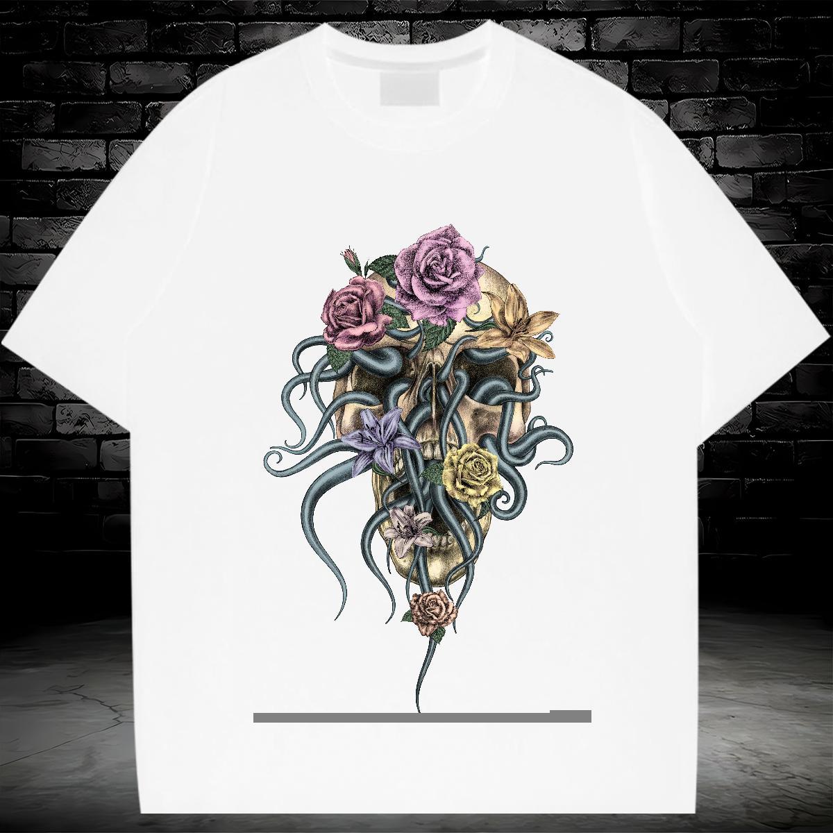 Fashion Casual T-Shirts flower Tops 230g Pure Cotton Home Outdoor Comfortable Custom Anime Breathable Short Sleeve Men Clothes T-Shirt