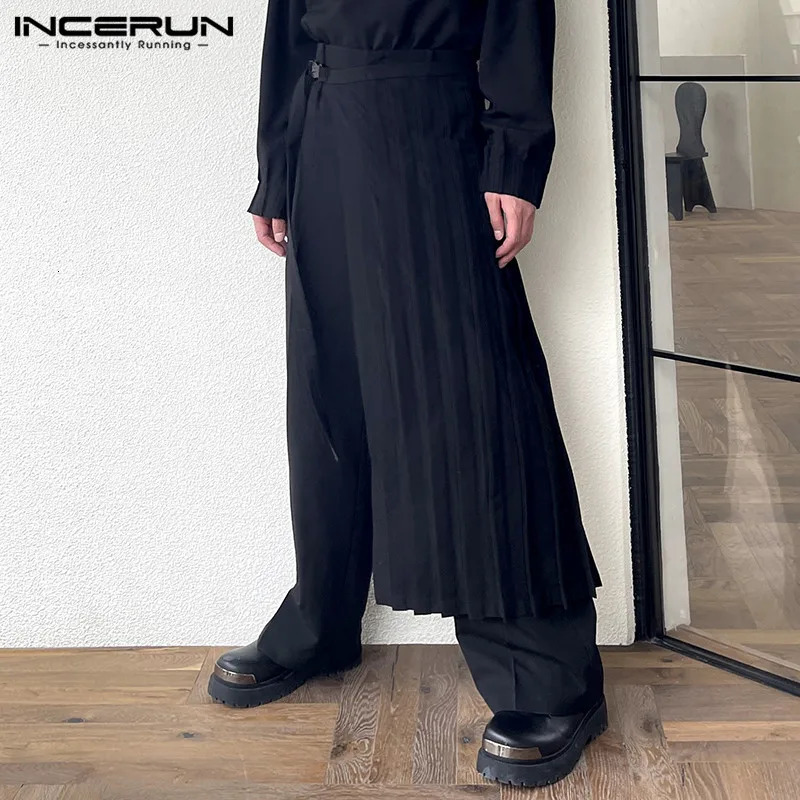 Men Irregular Pants Solid Color Joggers Streetwear Loose Pleated Male Straight Trousers Casual Long S5XL INCERUN 240806