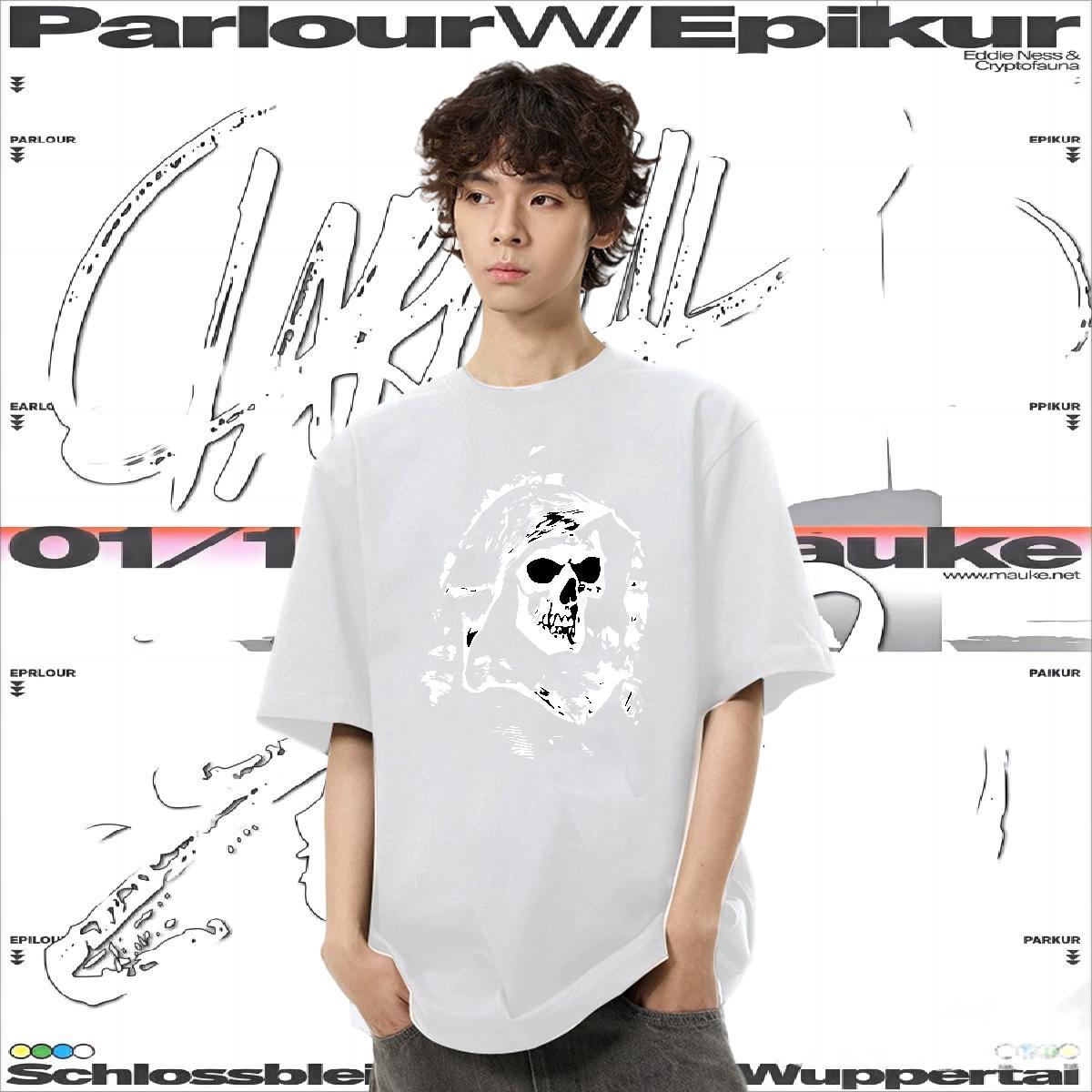 Casual New T-Shirts for Men skull Tops 230g 100% Cotton Street Wear Designer Oversized 3XL 4XL Breathable Soft Men Tees