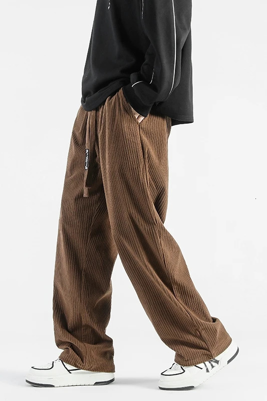 Men Casual Pants Loose Corduroy Straight Elastic Waist Sweatpants Fashion Streetwear Sports Jogger Trousers 240806