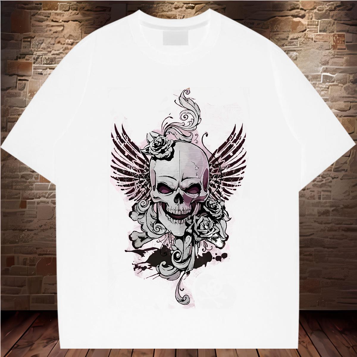 Factory Direct Man T Shirts skull Polos 230g Cotton Street wear Hip Hop Cool Design DIY Anime Breathable Short Sleeve Men Clothes T-Shirt