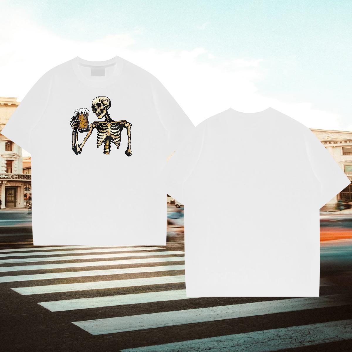 Customized T-Shirts skull Tops 230g 100% Cotton High Street Hip Hop Designer Skull Crew Neck Breathable Men Tshirts