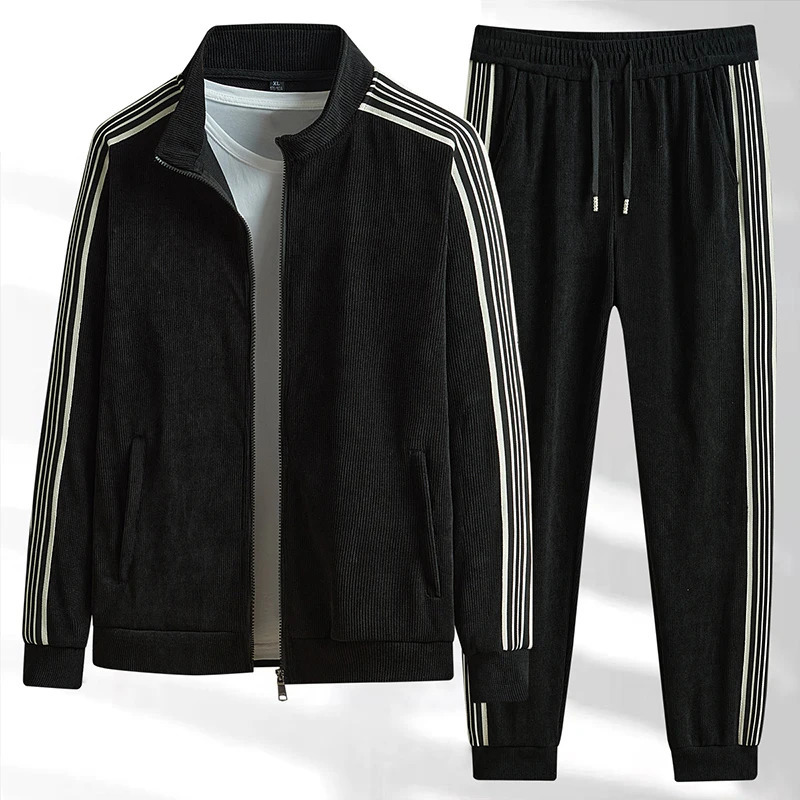 mens track suit set for spring 2024 casual hooded jacket pants Corduroy sportswear jacket mens jacketpants set240806