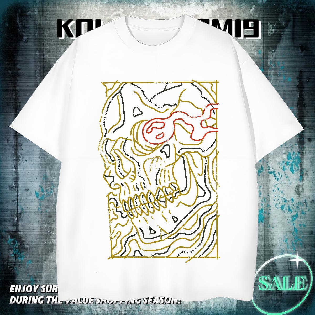 2024 Designer Mens T Shirts skull Top Tees 230g Pure Cotton Hip Hop Street Popular DIY O Neck Short Sleeves Men Tees