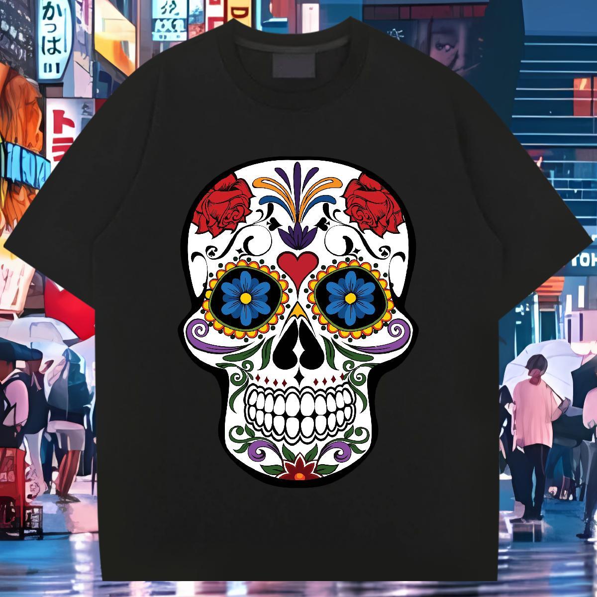 New Arrival Man T Shirts skull Tops 100% Cotton 230g Anime Printing Street Classic Skull Pure Cotton Men Tshirts