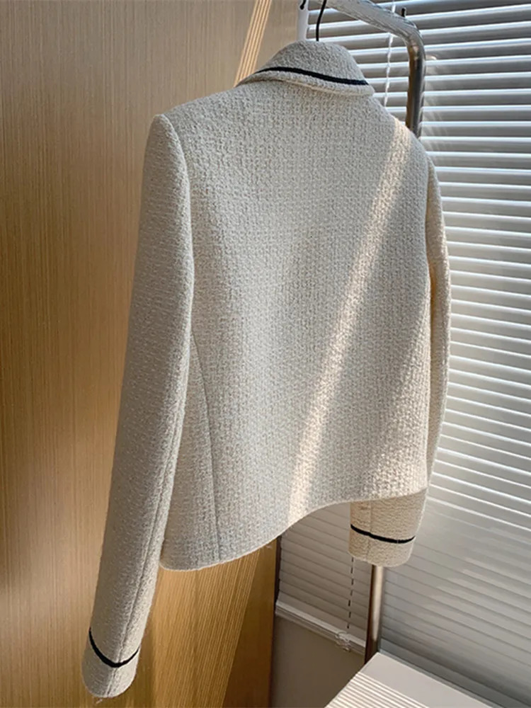 Elegant Winter Autumn Contrast Color Tweed Short Jackets Coat England Style Notched Pocket Single Breasted Wool Outwerwear 240806