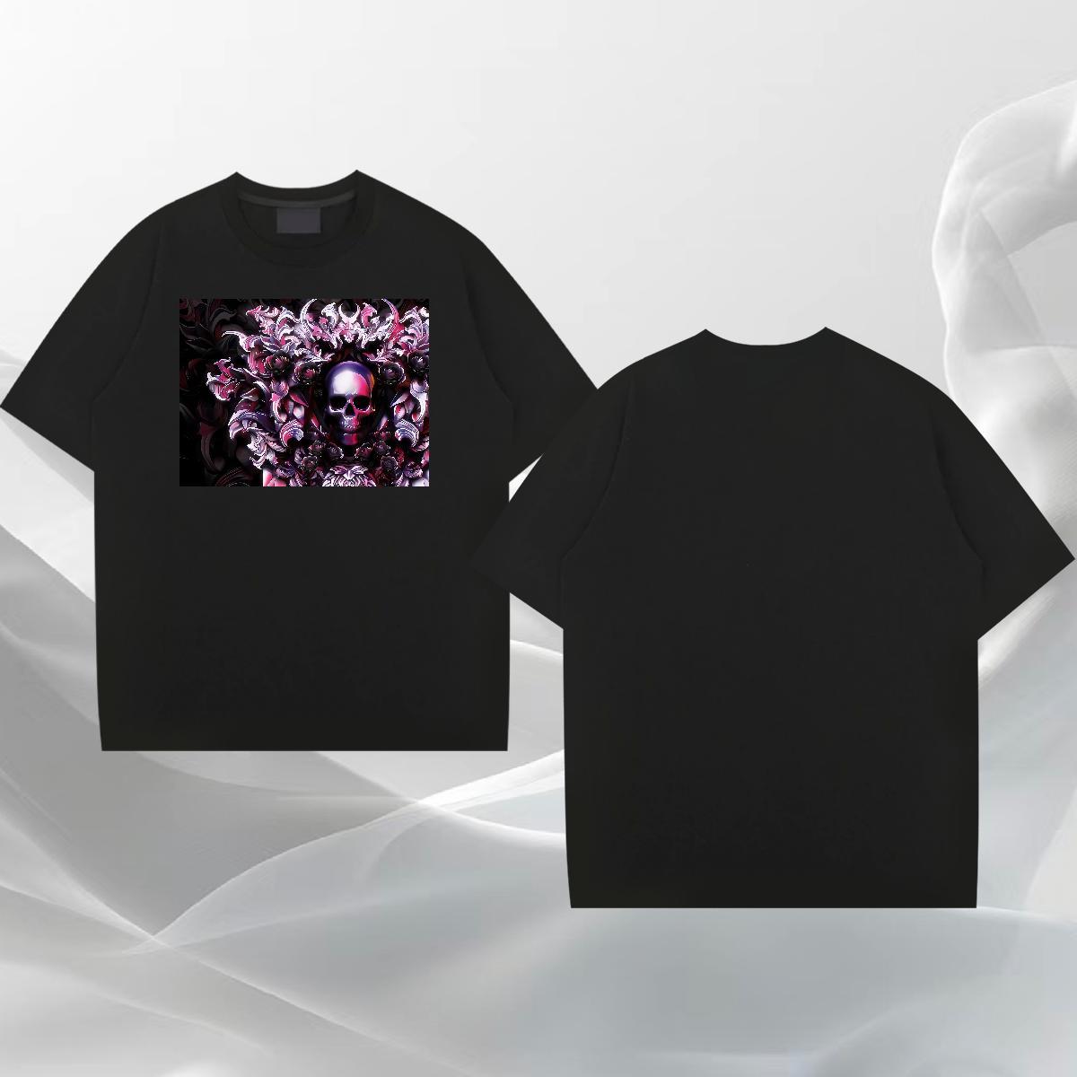 Fashion Design Mens T Shirts skull Tees Shirts 100% Cotton 230g Summer Casual Cool Floral Print Crew Neck Breathable Men Tees