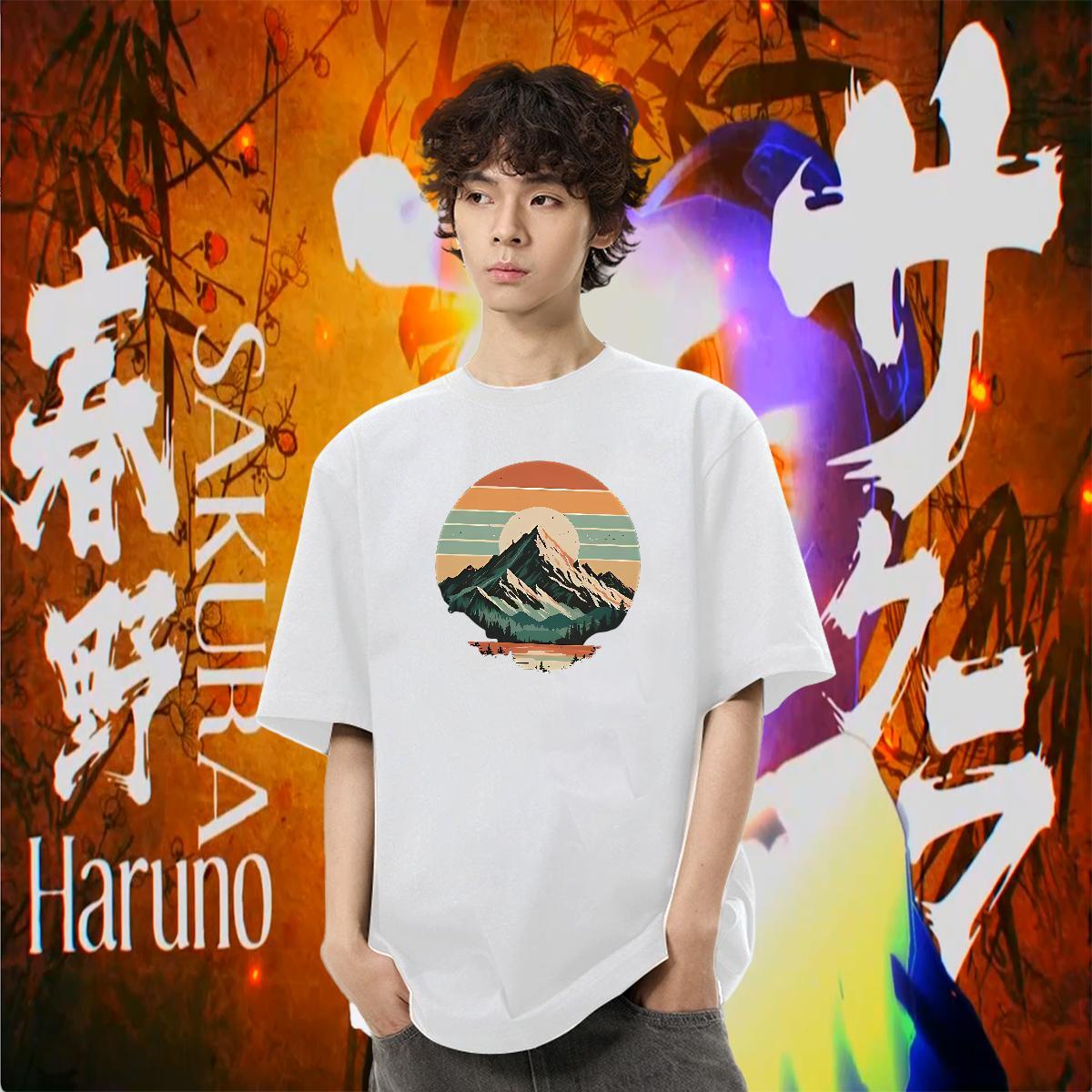 DIY Customized T-Shirts mountains Tees 230g Cotton Summer Casual TOP Quality Cartoon Printing L-4XL Short Sleeve Soft Tshirt for Man Woman