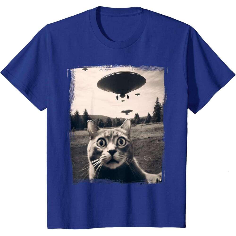 Mens T shirt Selfie Alien Invasion Meme Funny Kitten Cute Cat T-Shirt shirts tshirt graphic tee Casual tops clothes Short sleeve