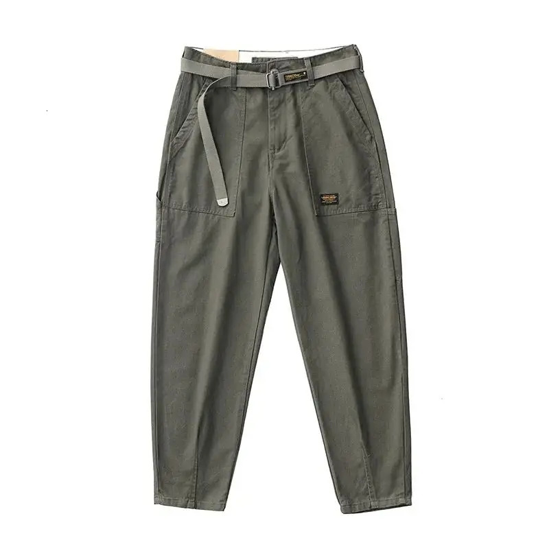Mens Mid Waist Button Zipper Spring and Autumn Punk Cargo Loose Sashes Solid Color Patchwork Pocket Versatile Casual Pants 240806