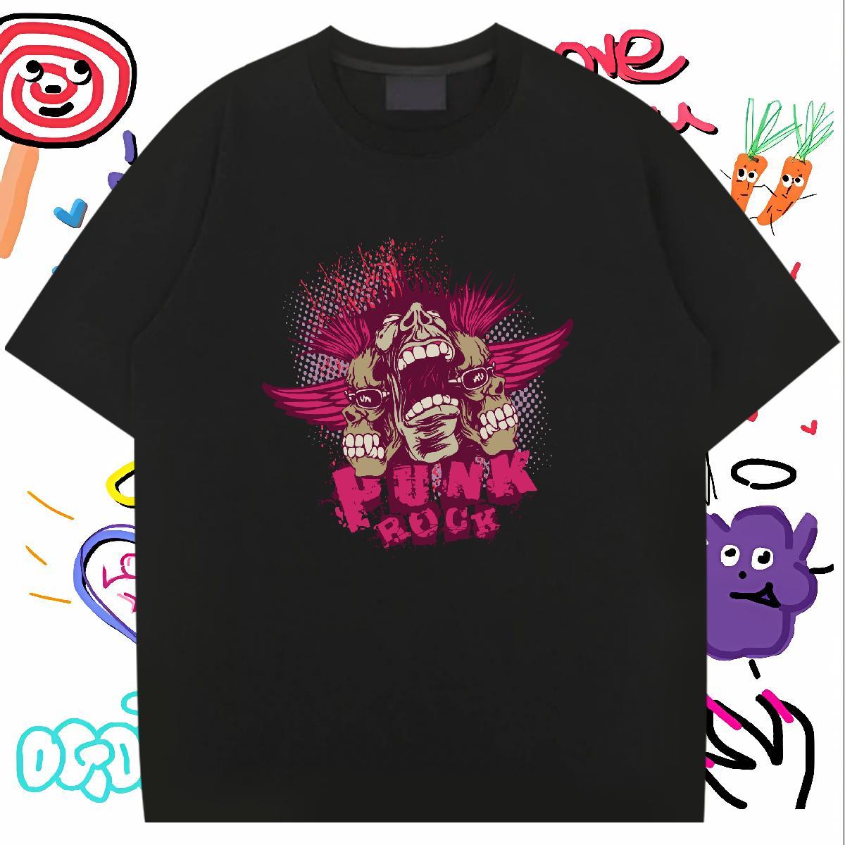 Designer T-Shirts skull Tee Shirt 230g 100% Cotton Beach Cool Cartoon Print Crew Neck Tshirt for Man Woman