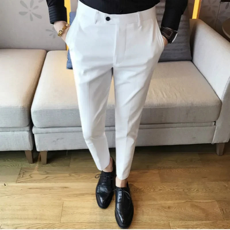 Fashion Boutique Solid Color Business Mens Formal Suit Pants Groom Wedding Dress Slim Male Trousers 240806