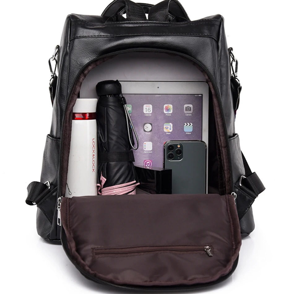 Womens PU leather backpack antitheft Rucksack large capacity womens school bag teenage girls travel Knapsack shoulder 240807