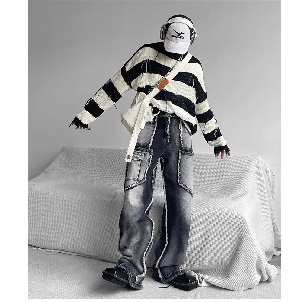 Mens Gothic Baggy Jeans Punk Y2K Streetwear Vintage 90s Women Wide Leg Denim Cargo Pants Men Harajuku Grunge Trousers Male 240814