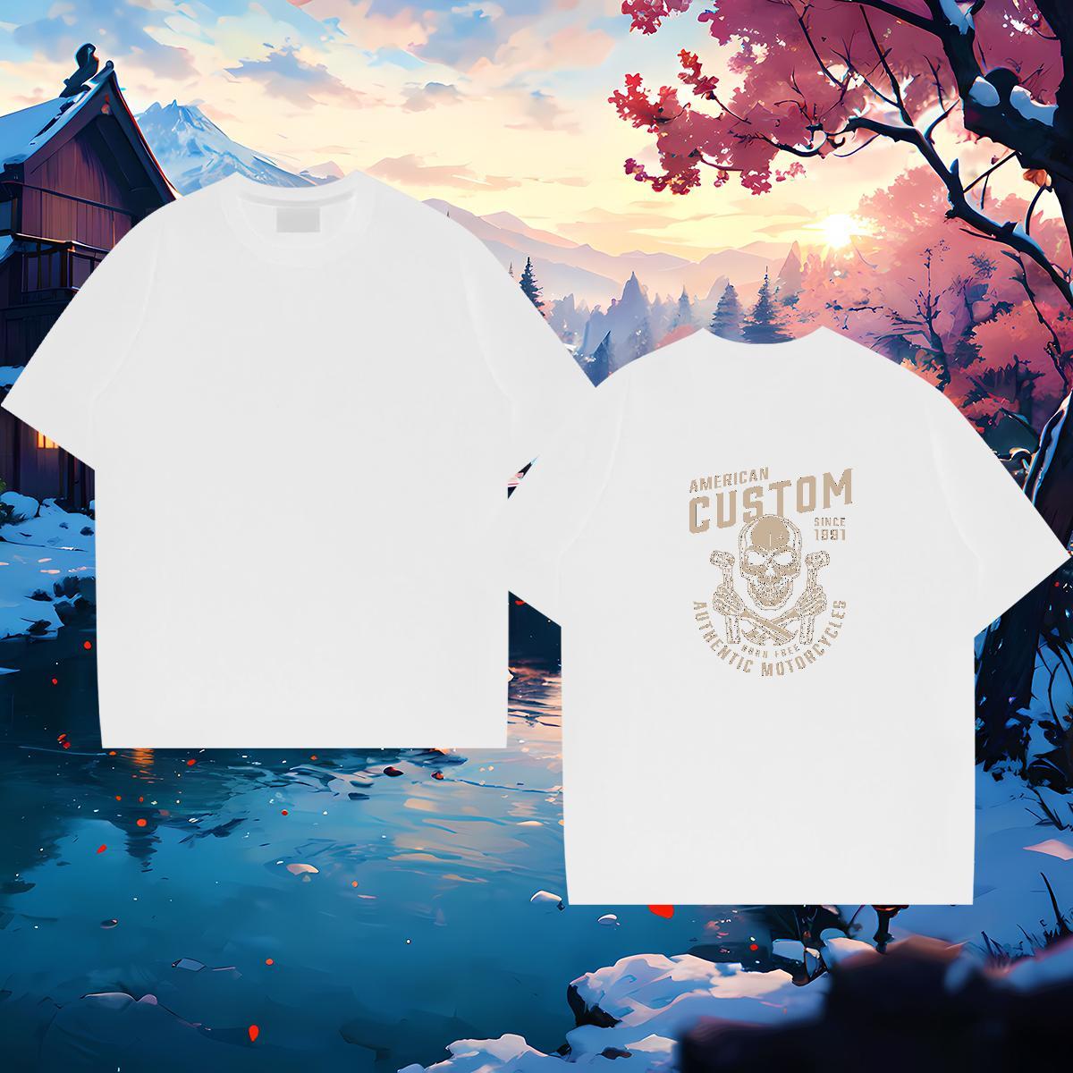 DIY Man T Shirts skull Clothes 230g 100% Cotton Outdoor TOP Quality DIY Anime Breathable Short Sleeve Men Tops Tees