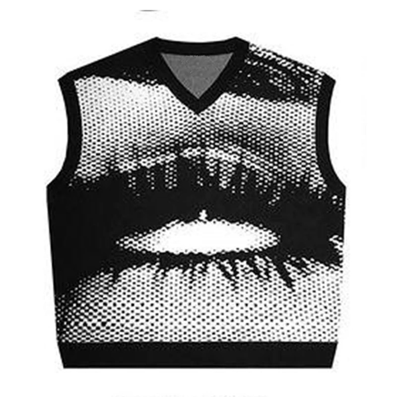 Knitted Tank Top Men 2023 Winter VNeck Sleeveless Vest Gothic Jacquard High Quality Y2K Knitwear Sweater Clothing Kpop 240807